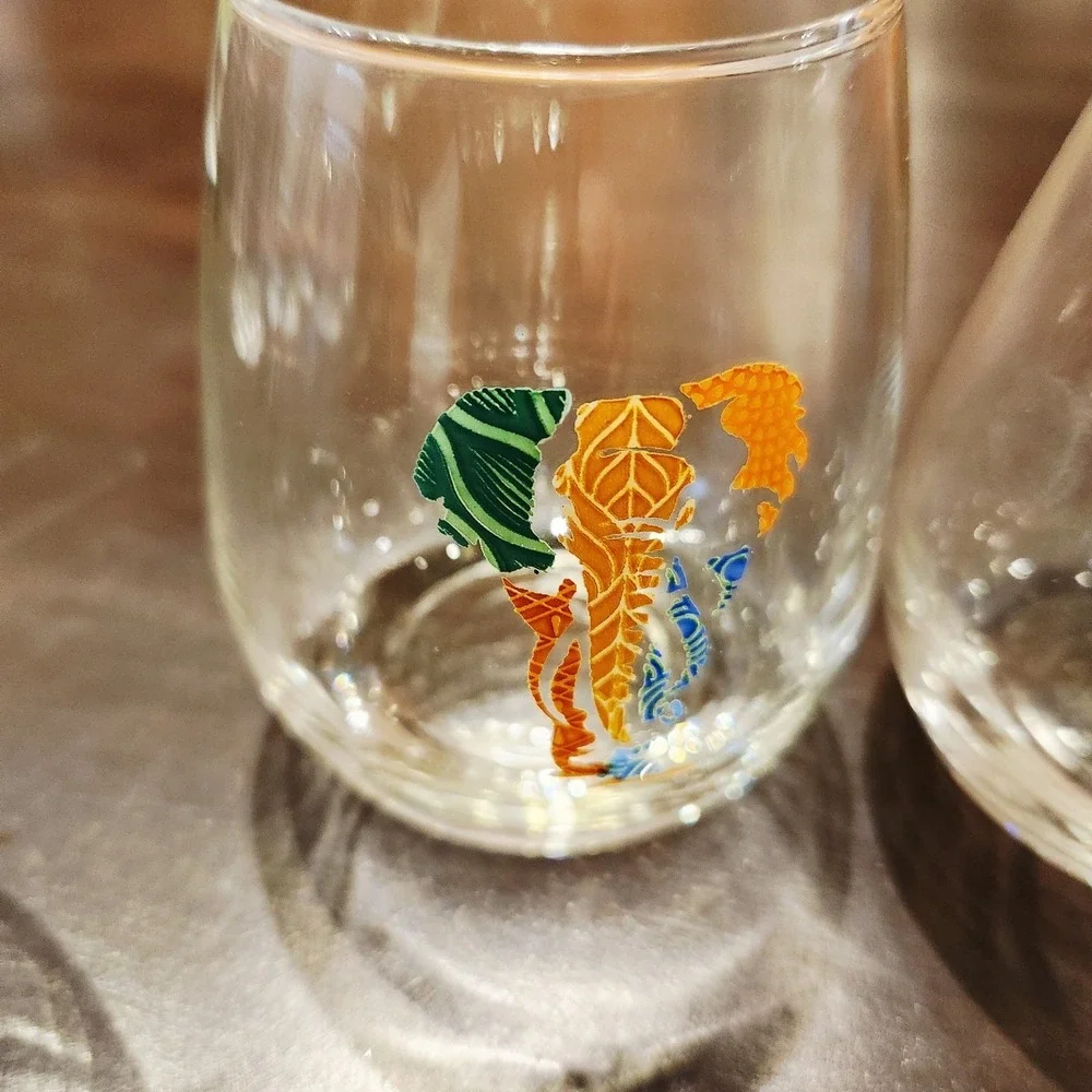 Set of 4 Stemless12 oz Wine Glass‎ Abstract Elephant Unique Barware 4